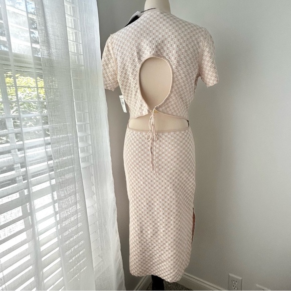 🏖️NWT Women’s Knit Checkerboard Short-Sleeve Maxi Dress. Cream/Tan. Size: XL - Picture 5 of 14